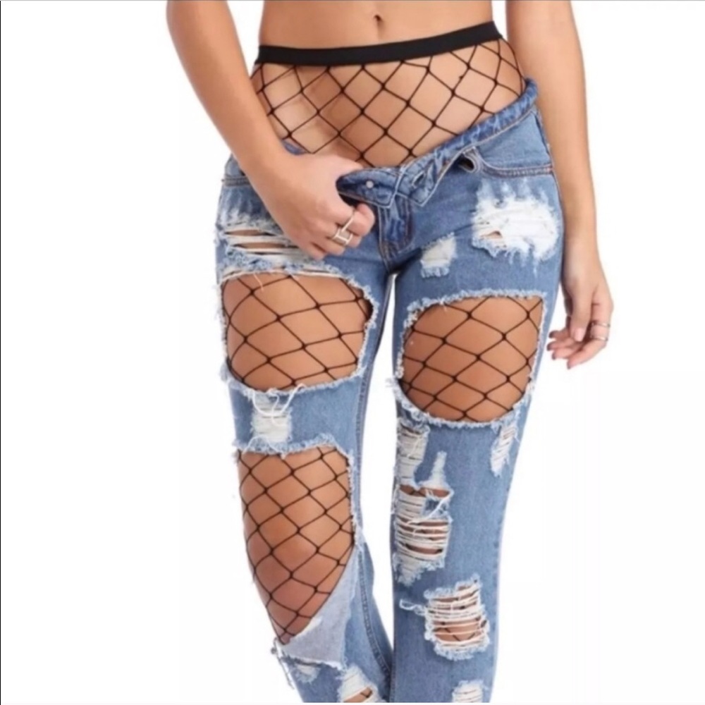 Black Fishnet Tights Jeans-Mate Mesh Pantyhose - Picture 3 of 4